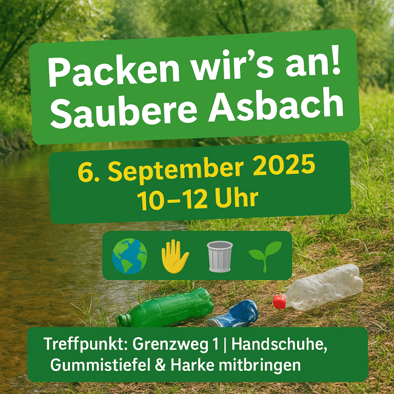 Gemeinsame Müllsammelaktion an der Asbach – Bürgerinnen und Bürger zum Engagement für saubere Gewässer aufgerufen